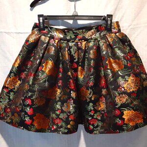 Alice + Olivia Embroidered Gold Stitched Pleated Poof Mini Skirt Unsized